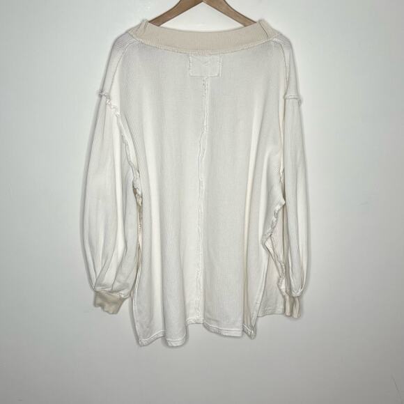 Free People We The Free Womens Asher Thermal Small White V Neck Oversized Slits - Picture 10 of 13